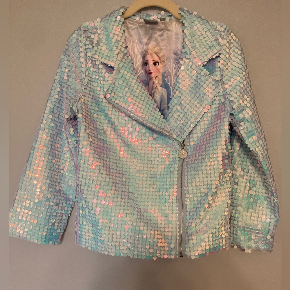 Disney Frozen II Sequin blue iridescent moto jacket sz 14/16 XL